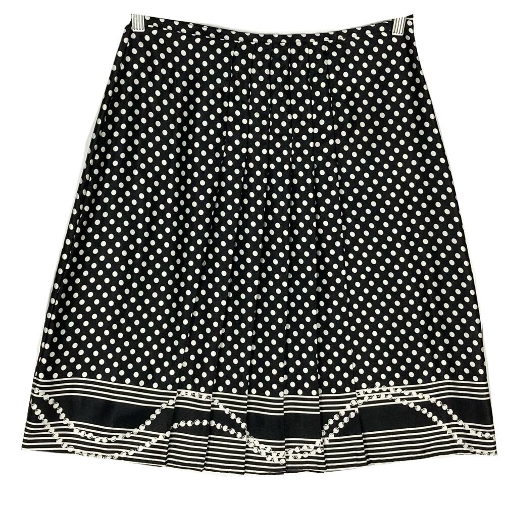nwot SIGNATURE ROBBIE BEE Skirt 10P Black White Polkadot Stripe Pleated A-Line